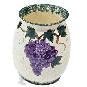 Vintage Ceramic Hand-Painted Vase – Tuscan Grape Design – 6.5”